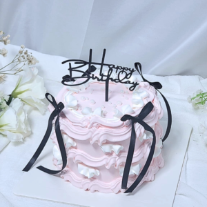 Black-Pink Ribbon Cake Design