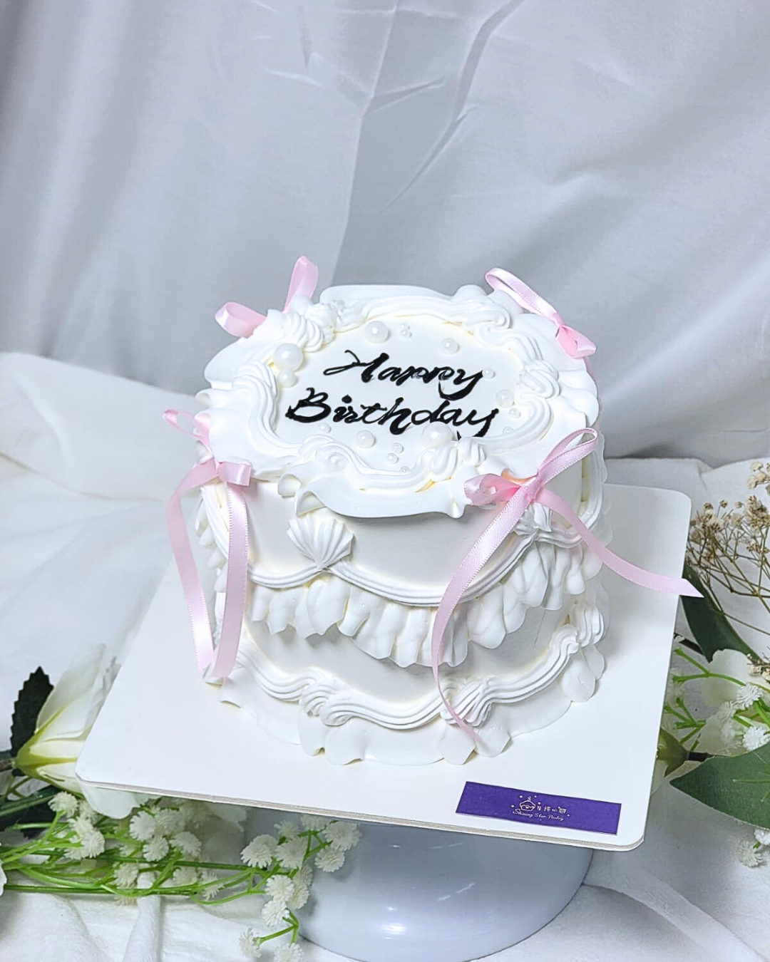 Pink Ribbon Cake Design