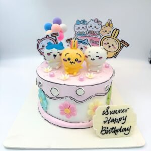 2D Comic Style Chiikawa Figure Cake Pink Theme Design