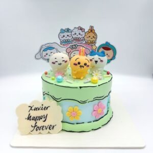 2D Comic Style Chiikawa Figure Cake Green Theme Design