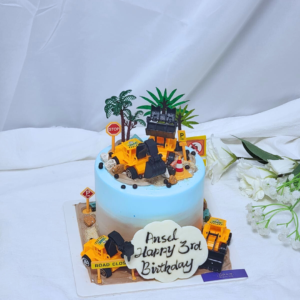 Construction Vehicle Blue Themed Cake Design