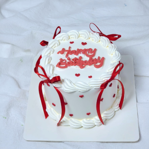 Red Heart Ribbon Cake Design